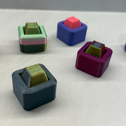 Colorful geometric rubber stamps on a white background
